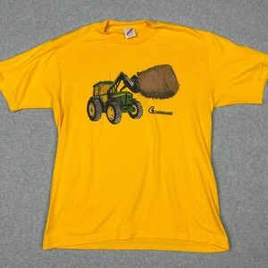 Vtg Jerzees Farmhand Tractor Hay Bale T-Shirt Yellow Mens Large Made in USA
